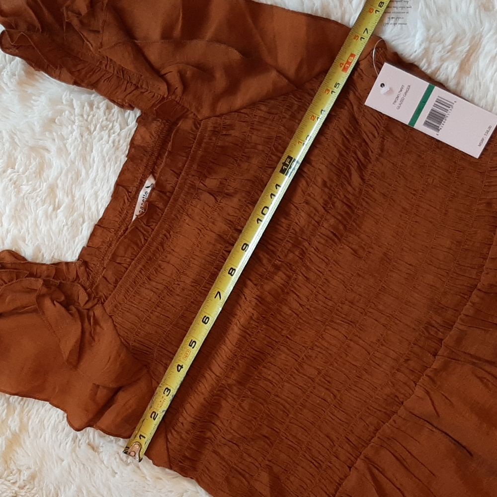 SOLD*Nanette Lepore Glazed Ginger Ruched Top Ruffle Bottom & Sleeves, Large, NWT - Picture 9 of 11